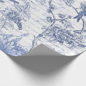 Blauwe Vogels Bloemen Frans Script Cadeaupapier (Hoek)