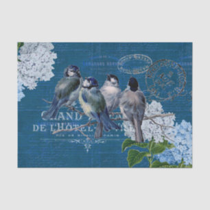 blauwe vogels bloemen Frans weefselboek Tissuepapier