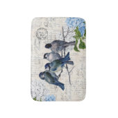  blauwe vogels bloemen Italiaanse bathmat Badmat (Voorkant Verticaal)