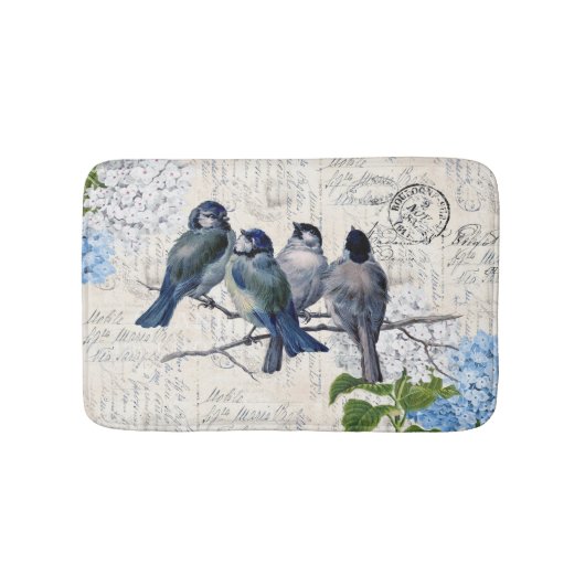  blauwe vogels bloemen Italiaanse bathmat Badmat (Voorkant)