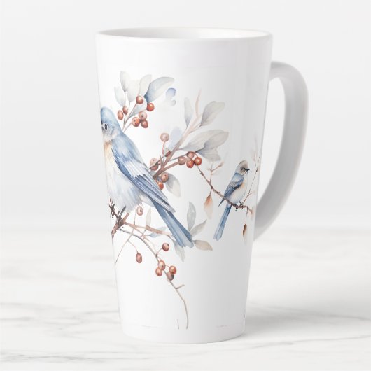 Blauwe Vogels & Boxwood Latte Mok (Rechterhoek)