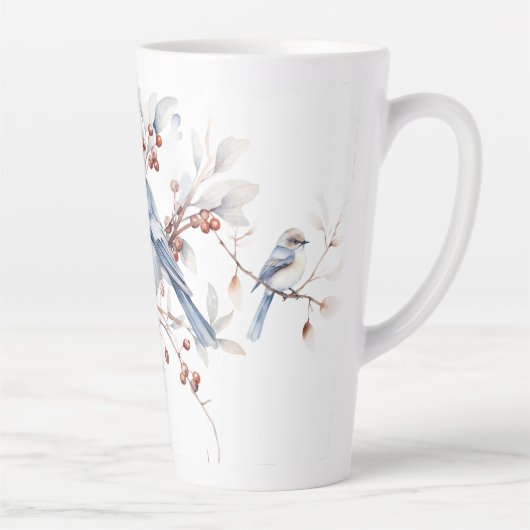 Blauwe Vogels & Boxwood Latte Mok (Rechts)