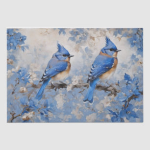 Blauwe Vogels en Bloesem Decoupage Tissuepapier