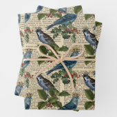 Blauwe vogels en kerstHolly Berries Inpakpapier Vel (In situ)