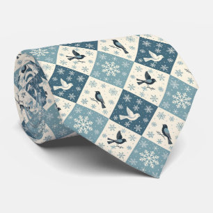 Blauwe Vogels en Sneeuwvlokken Kerstmis Winter Pat Stropdas