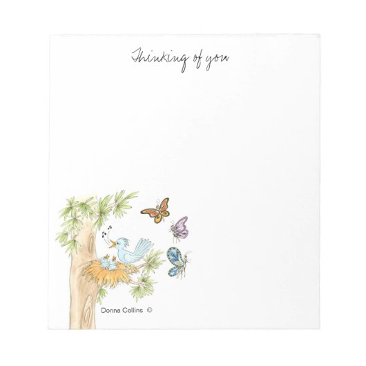 Blauwe vogels in een Boom Note Pad Notitieblok (Voorkant)