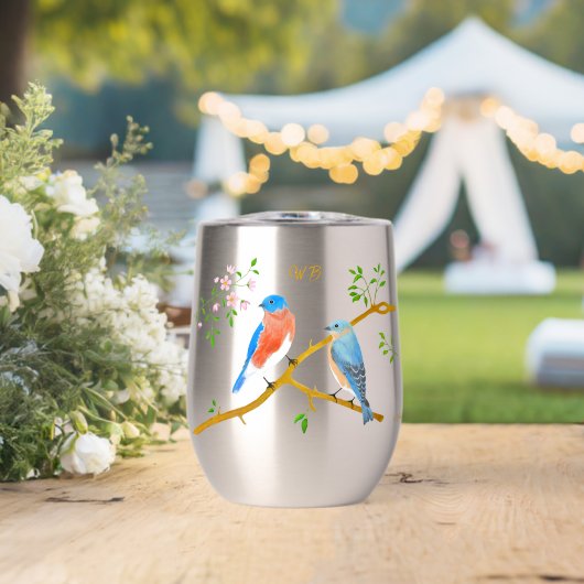 Blauwe vogels met monogram (Bruiloft (Gedraaid) )