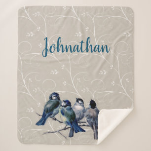 Blauwe Vogels op een Tak Sherpa Deken