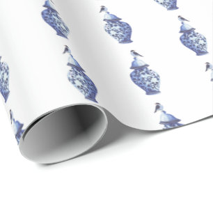 Blauwe vogels op gemberpotten inpakpapier