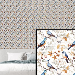 Blauwe Vogels op Herfsttonen Behang