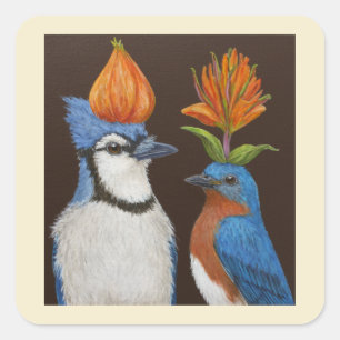 Blauwe vogels op Oranje Pet Nachtstickers Vierkante Sticker