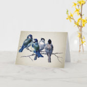 Blauwe Vogels op Tak Kaart (Gele Bloem)