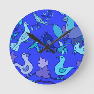 Blauwe vogels ronde klok