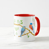 Blauwe vogels Rood Combo Mok (Voorkant rechts)