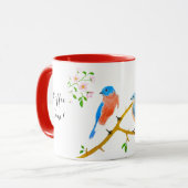 Blauwe vogels Rood & Wit Mok (Voorkant links)