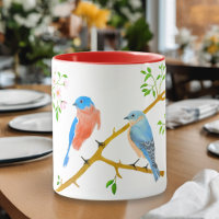 Blauwe vogels Rood & Wit Mok