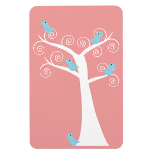 Blauwe Vogels Roze Achtergrond Whimsical Boom Magneet