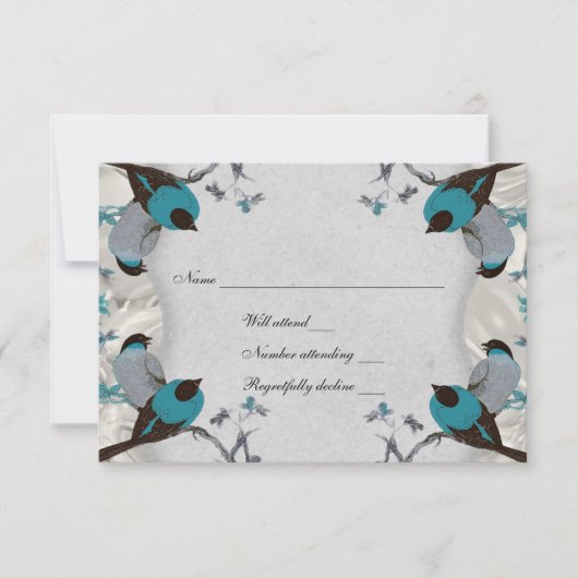 blauwe vogels Silver Rsvp met envelop (Voorkant)