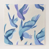 Blauwe Vogels Vliegen | Moderne Waterverf Legpuzzel (Horizontaal)