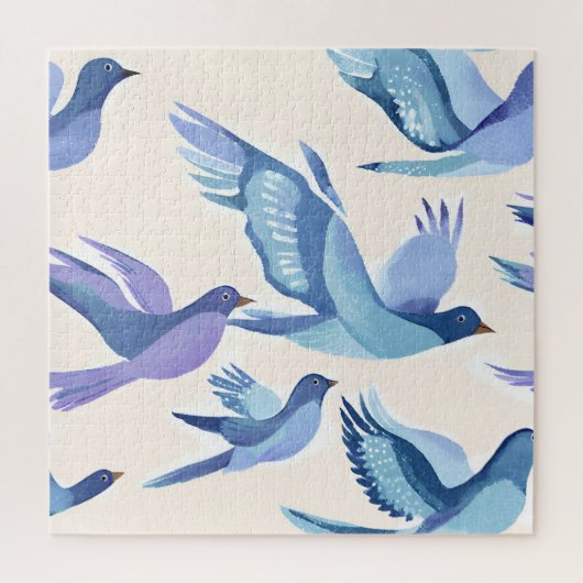 Blauwe Vogels Vliegen | Moderne Waterverf Legpuzzel (Verticaal)
