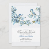 blauwe vogels winterhuwelijk sparen de datum save the date (Voorkant / Achterkant)