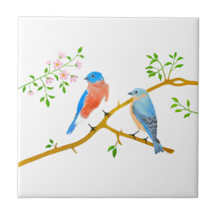 Blauwe vogels Witte Keramische Tegels Tegeltje