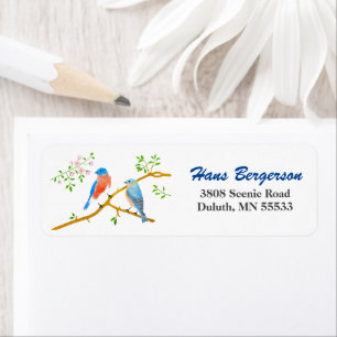 Blauwe vogels Witte Retouradreslabels Etiket