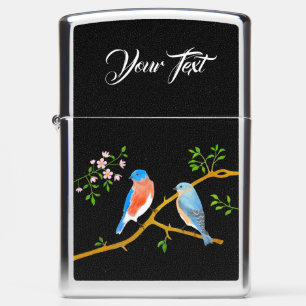 Blauwe Vogels Zippo-Aansteker Hoge Glans Chroom