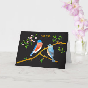 Blauwe Vogels Zwarte Wenskaart Kaart