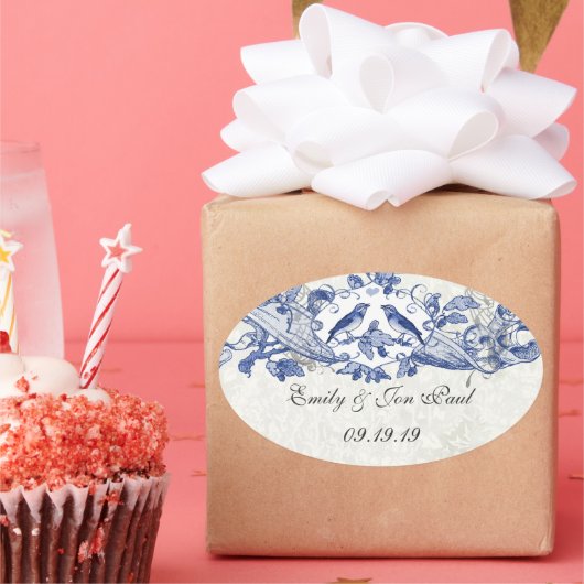  blauwe vogeltrekkers ovale sticker (Feest)