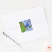 Blauwe vogelwijziging van adres vierkante sticker (Envelop)