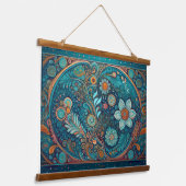 Blauwe volkskunst en Boho Wall Hanging Hangend Wandkleed (Gebogen)