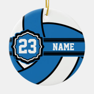 Blauwe volleybal DIY-naam en -nummer Keramisch Ornament