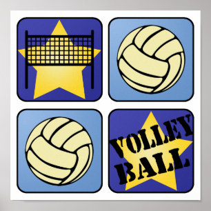 Blauwe volleybal poster
