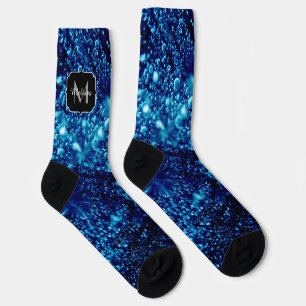 Blauwe vonken Abstract Bevroren bubbels Monogram Sokken