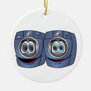Blauwe voorlader Wasmachine Droger Cartoon Keramisch Ornament