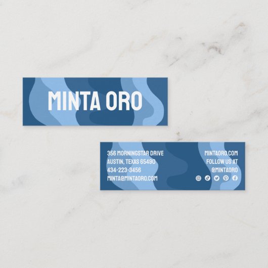 Blauwe vormen handgemaakte reisstrepen met sociale mini visitekaartje (Voorkant / Achterkant)