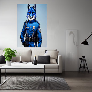 Blauwe vos in politieuniform | AI Art Poster