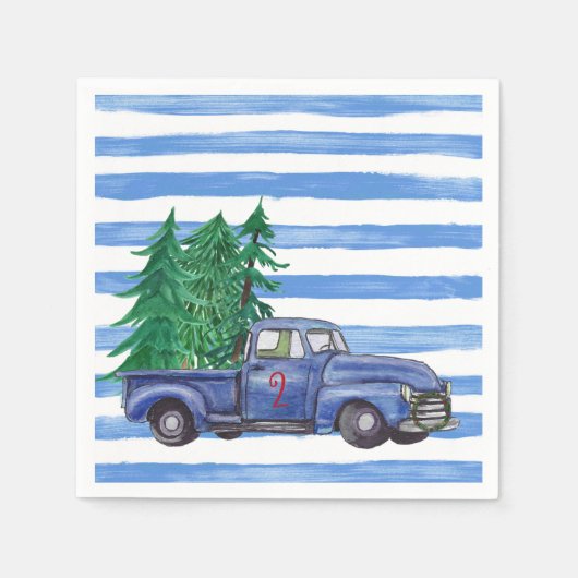 Blauwe Vrachtwagen Kerst Servetten Custom (Voorkant)