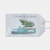  Blauwe Vrachtwagen met Kerstboom Cadeaulabel (Voorkant (Horizontaal))