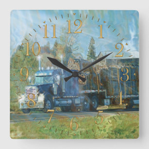 Blauwe Vrachtwagen Wall Clock Vierkante Klok