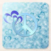 Blauwe vrede vierkante kartonnen onderzetter (Voorkant)