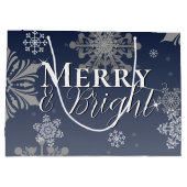 Blauwe vrolijke en heldere sneeuwvlokken Kerstmis Groot Cadeauzakje (Achterkant)