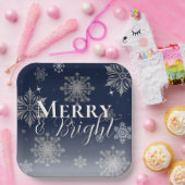 Blauwe vrolijke en heldere sneeuwvlokken Kerstmis Papieren Bordje (Feest)