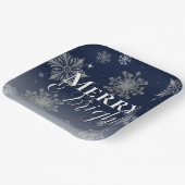 Blauwe vrolijke en heldere sneeuwvlokken Kerstmis Papieren Bordje (Gebogen)