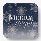Blauwe vrolijke en heldere sneeuwvlokken Kerstmis Papieren Bordje (Voorkant)