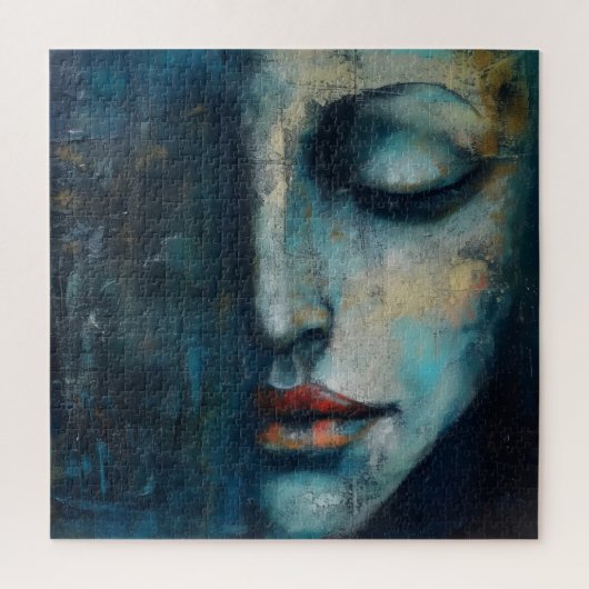 Blauwe Vrouw Abstracte Kunst Legpuzzel (Verticaal)