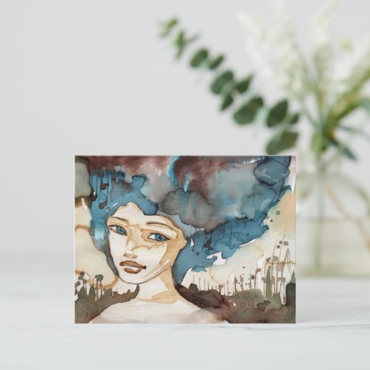 Blauwe vrouw briefkaart (Staand voorkant)