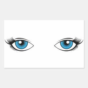 Blauwe Vrouw Oyes Cartoon Grafisch Rechthoekige Sticker