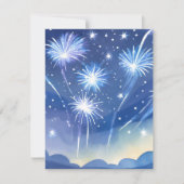 Blauwe Vuurwerk | Vuurwerk Viering Waterverf Feestdagenkaart (Voorkant)